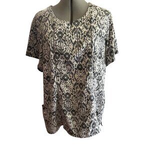 Landau Womens XXL Snake Print Nursing Scrub Top Short Sleeve Comfortable